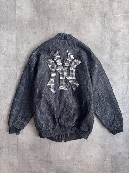 New York Yankees Diamonte Icon Black Leather Bomber Jacket