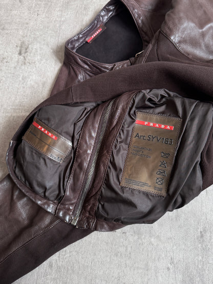 Prada Model SY183 Brown Leather Moto Jacket