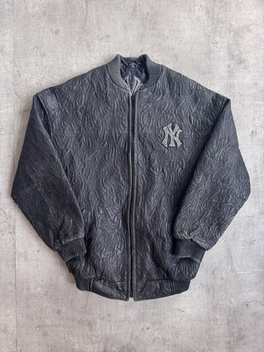 New York Yankees Diamonte Icon Black Leather Bomber Jacket