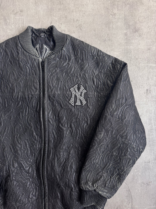 New York Yankees Diamonte Icon Black Leather Bomber Jacket