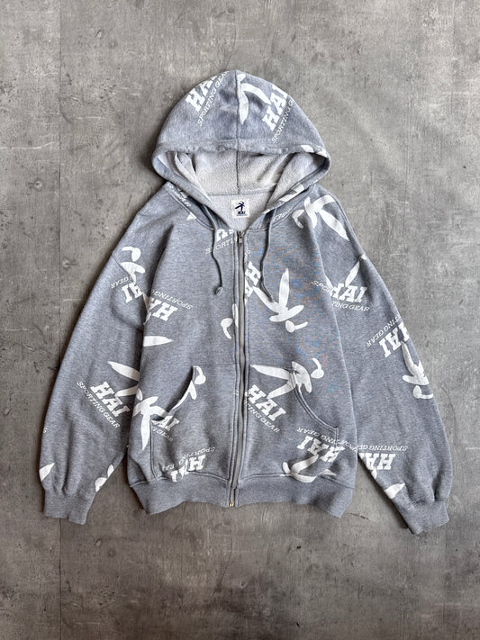 Issey Miyake Hai Sporting Gear Grey AOP Graphic Zip Up Hoodie