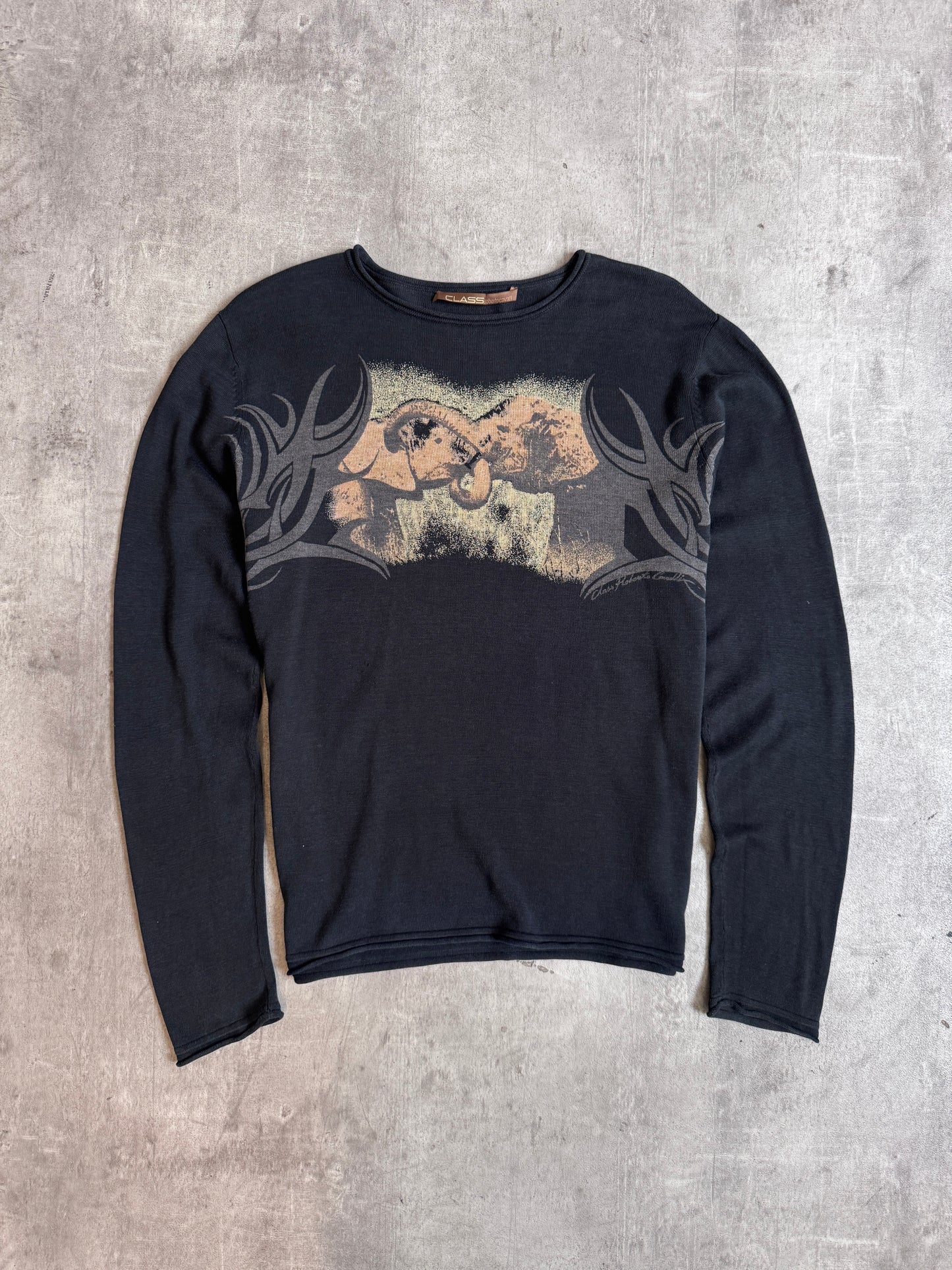 Roberto Cavalli Class Line Tattoo Graphic Print LS Tee