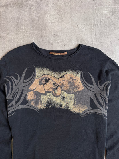 Roberto Cavalli Class Line Tattoo Graphic Print LS Tee