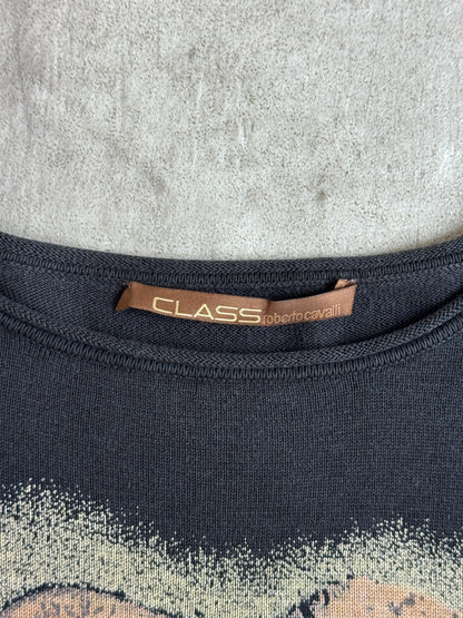 Roberto Cavalli Class Line Tattoo Graphic Print LS Tee