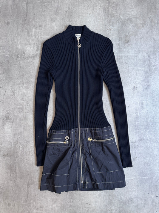 Moschino Peace&Love Zip Nylon Detailed Rib Knit Mini Dress