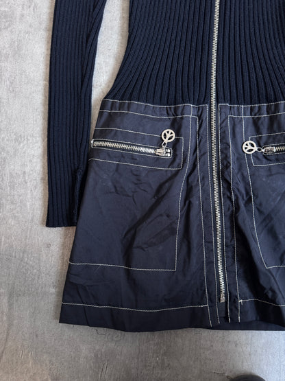 Moschino Peace&Love Zip Nylon Detailed Rib Knit Mini Dress