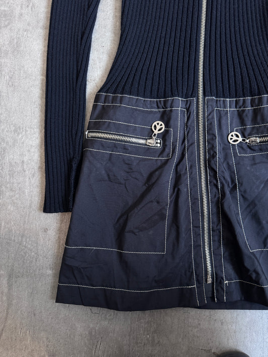 Moschino Peace&Love Zip Nylon Detailed Rib Knit Mini Dress