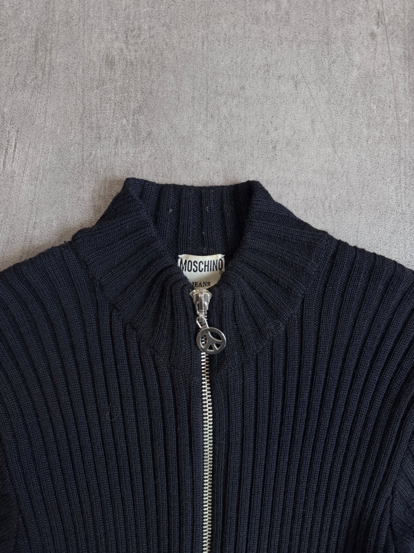 Moschino Peace&Love Zip Nylon Detailed Rib Knit Mini Dress