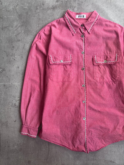 Issey Miyake Pink Embroidered Western Chambray Shirt