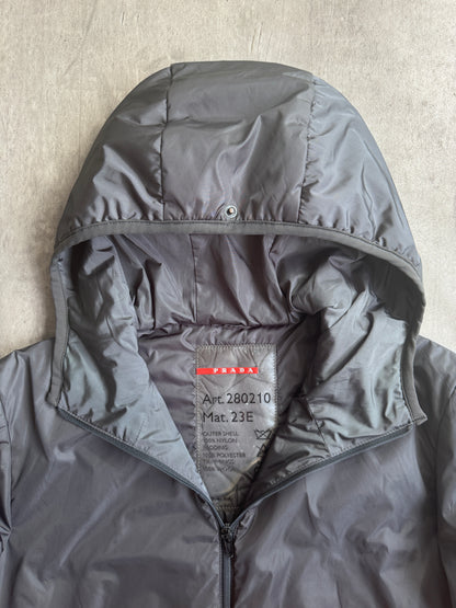 Prada Grey Nylon Insulated Hooded Technical Rain Jacket