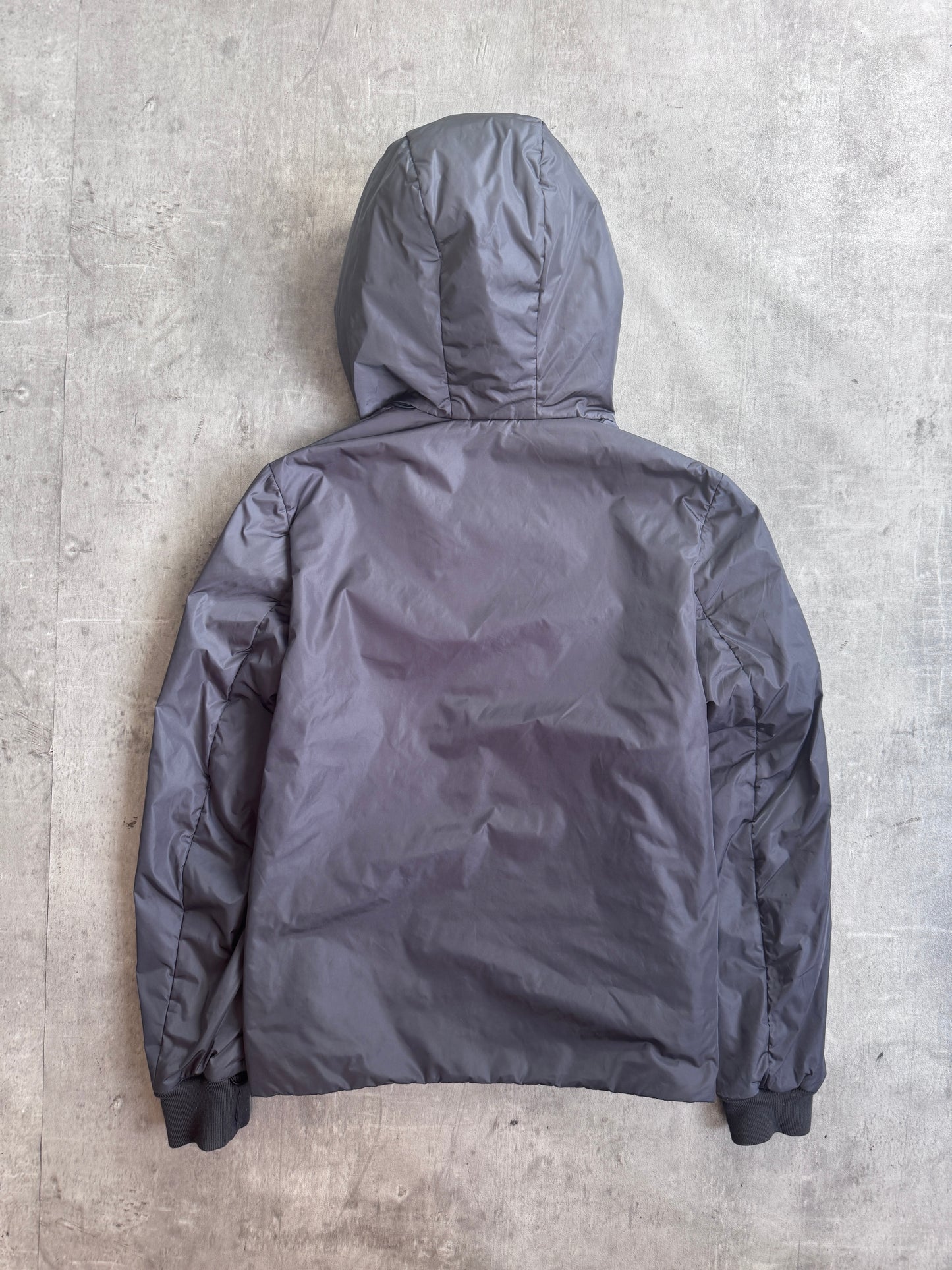 Prada Grey Nylon Insulated Hooded Technical Rain Jacket