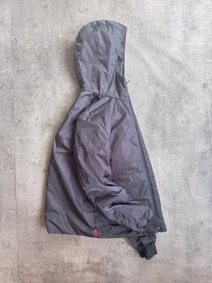 Prada Grey Nylon Insulated Hooded Technical Rain Jacket