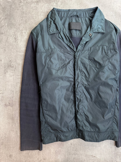 Prada Knit Sleeve Khaki Nylon Button Up Jacket