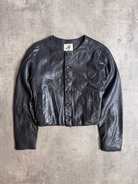 1980s Issey Miyake Hai Sporting Gear Lambs Leather Collarless Jacket