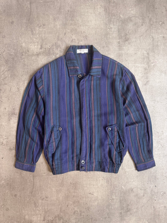 1980's Yves Saint Laurent Shoulder Padded Pinstripe Lightweight Harrington Jacket