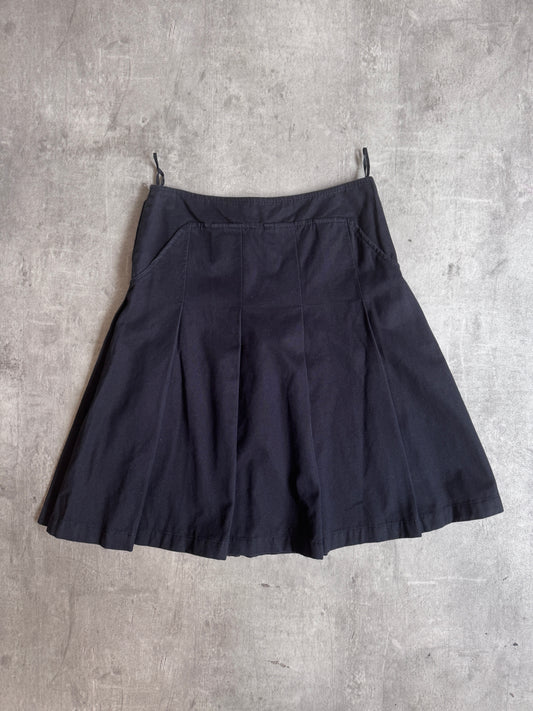 MiuMiu Black Cotton Panelled Pleat Midi Skirt