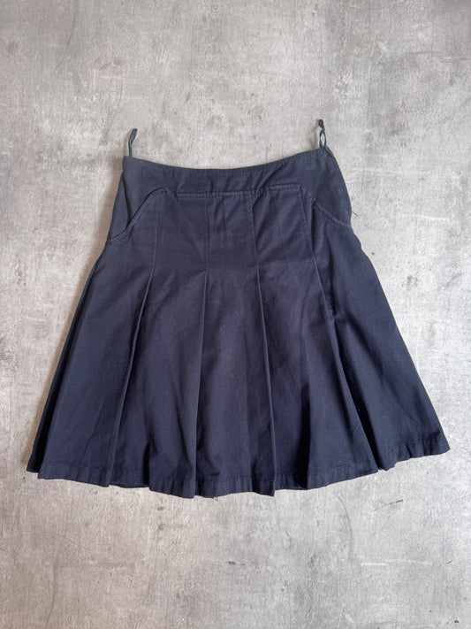 MiuMiu Black Cotton Panelled Pleat Midi Skirt