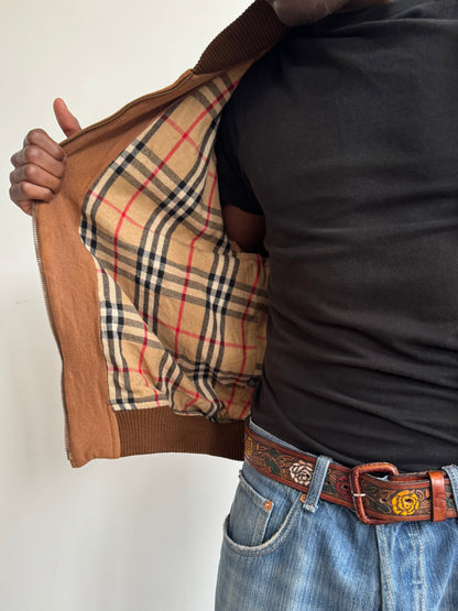 90's Burberry Brown Nova Check Lined Wool Bomber