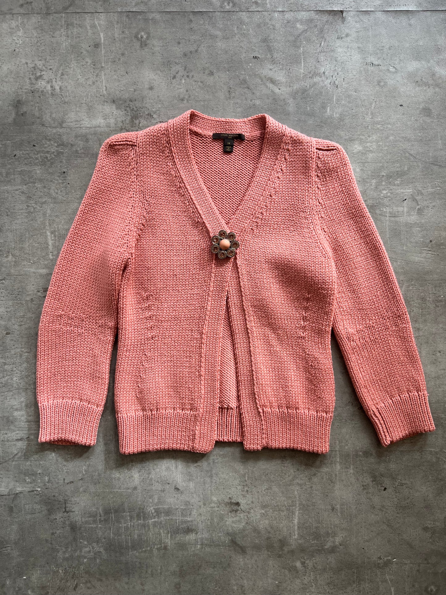 Louis Vuitton Pink Wool Brooch Detail Cardigan FA:276 (SC829)