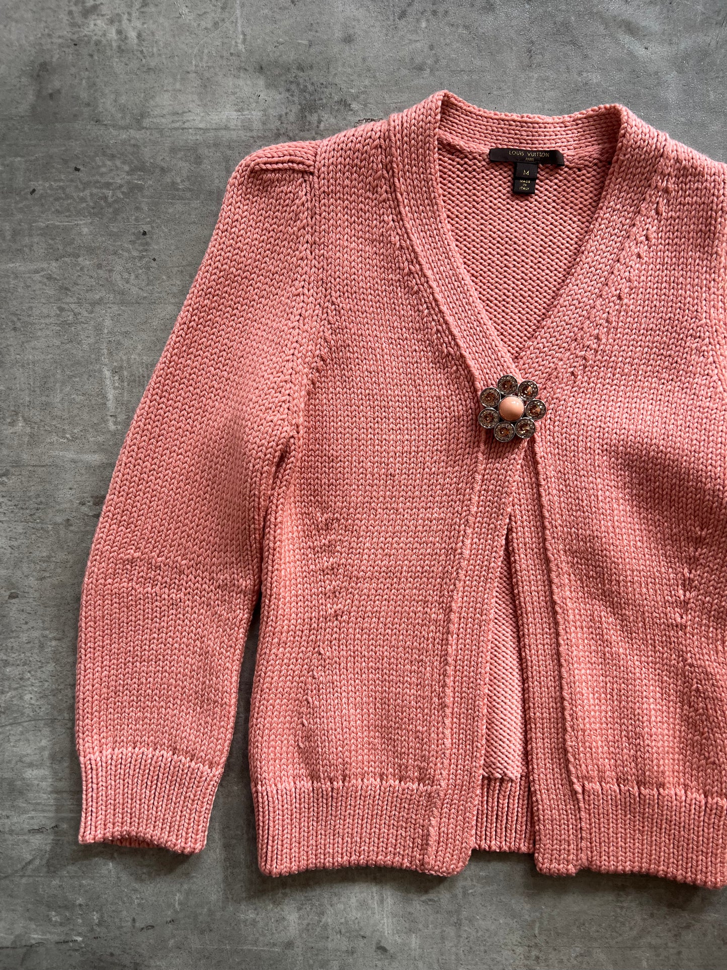 Louis Vuitton Pink Wool Brooch Detail Cardigan FA:276 (SC829)