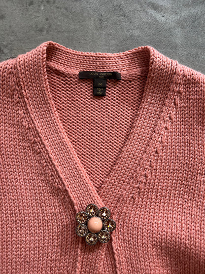 Louis Vuitton Pink Wool Brooch Detail Cardigan FA:276 (SC829)