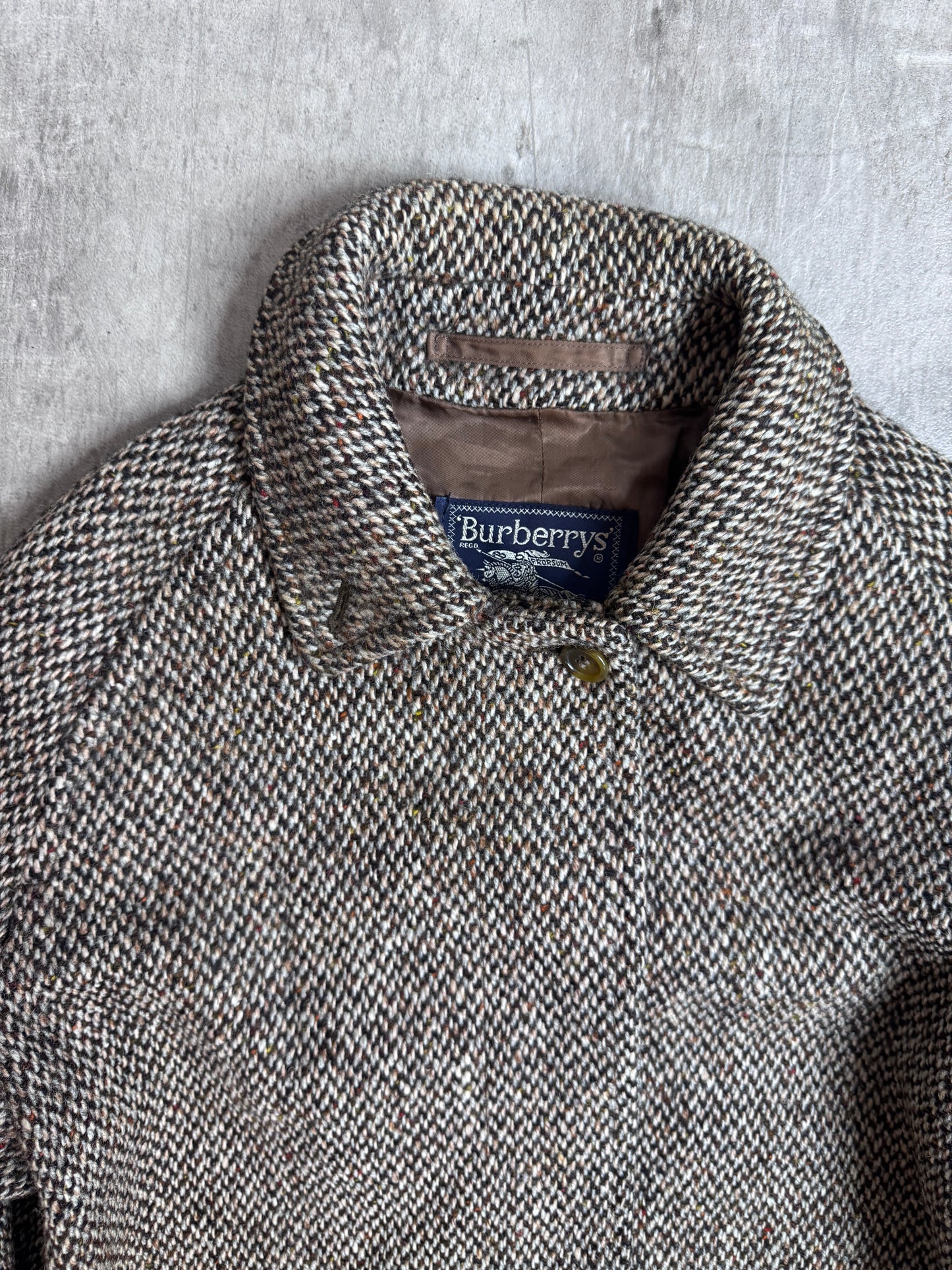 Rare Burberry Brown Woven Irish Tweed Trench Coat