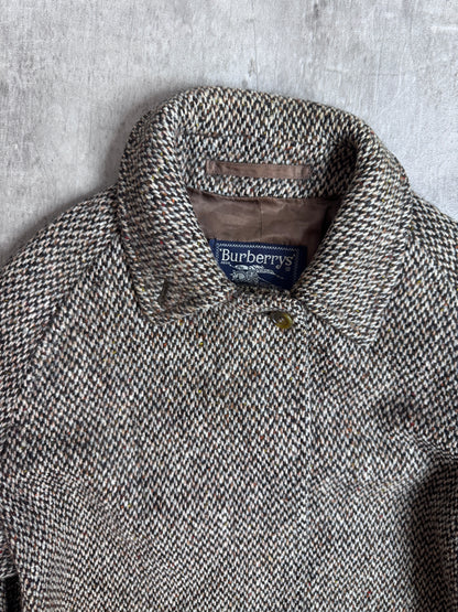 Rare Burberry Brown Woven Irish Tweed Trench Coat