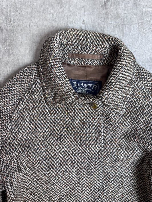 Rare Burberry Brown Woven Irish Tweed Trench Coat