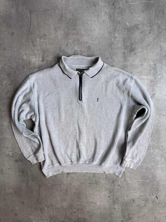 YSL Grey Ribbed Quarter Zip Sweater