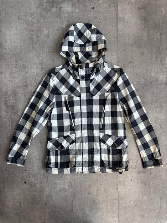Black & White Gingham Light Weight Hooded Jacket (Sold As Seen)