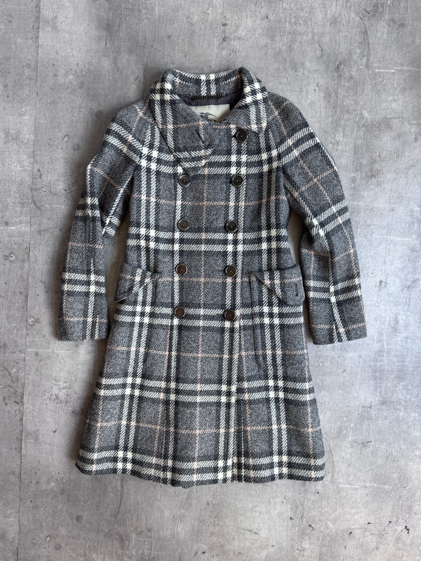 Burberry Grey Nova Check Wool Double Breasted Jacket