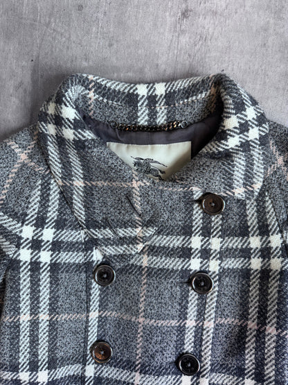 Burberry Grey Nova Check Wool Double Breasted Jacket