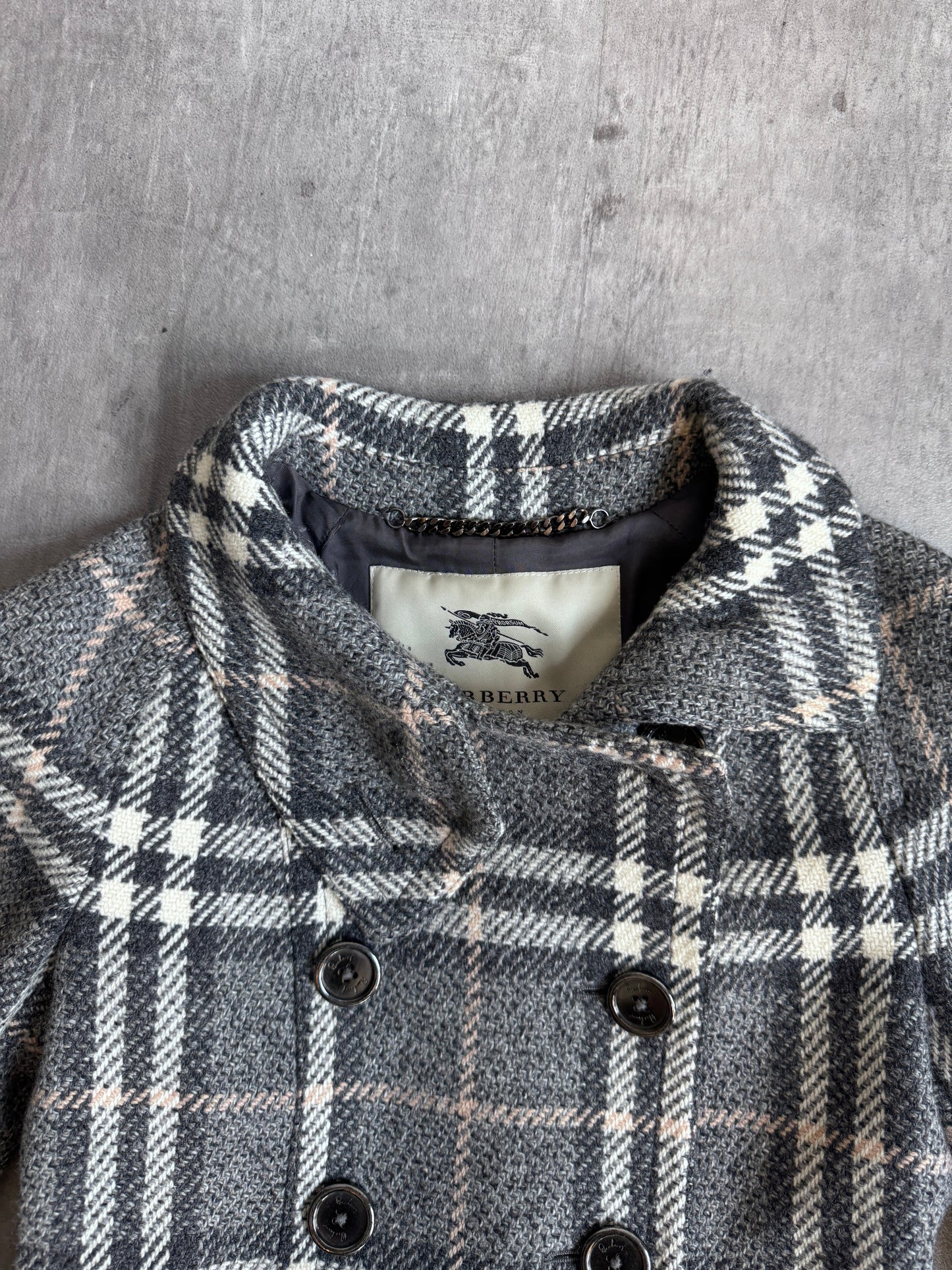 Burberry Grey Nova Check Wool Double Breasted Jacket