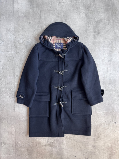 Burberry Nova Check Lined Navy Wool Duffle Coat