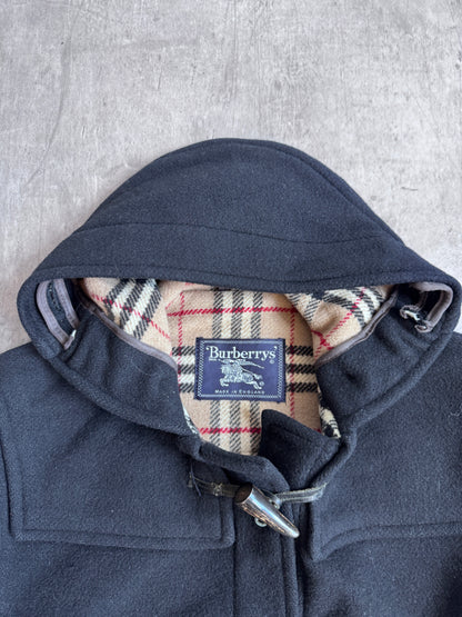 Burberry Nova Check Lined Navy Wool Duffle Coat