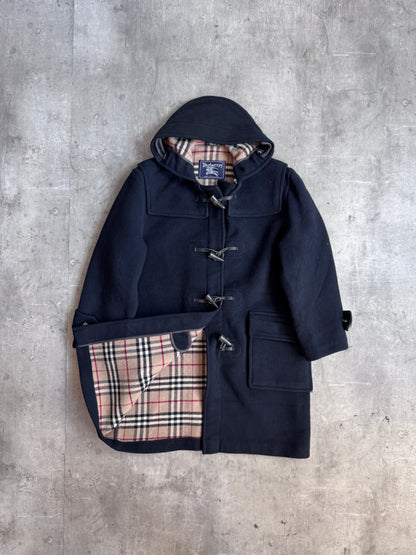 Burberry Nova Check Lined Navy Wool Duffle Coat