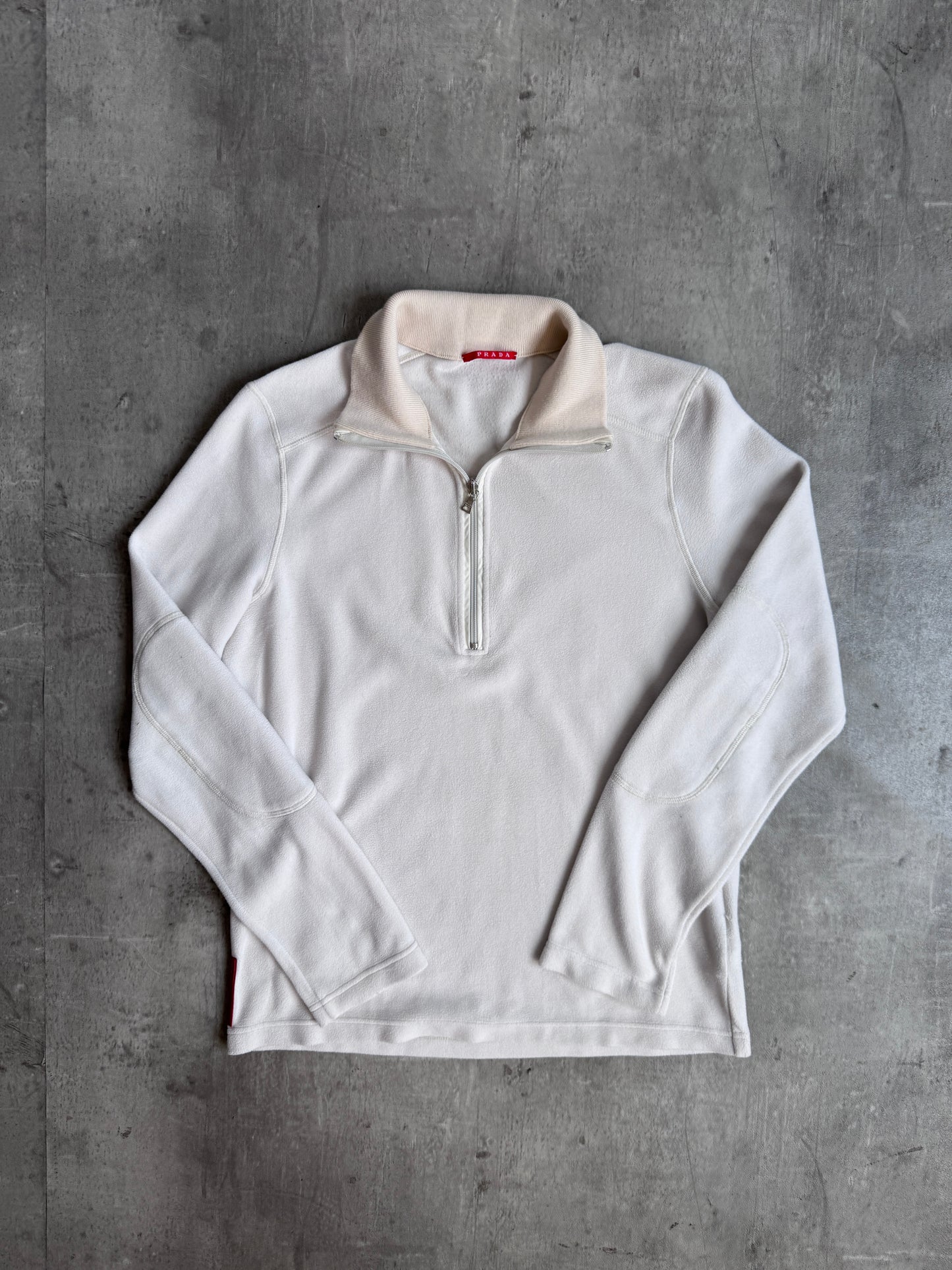 Prada White Fleece Quarter Zip Sweater