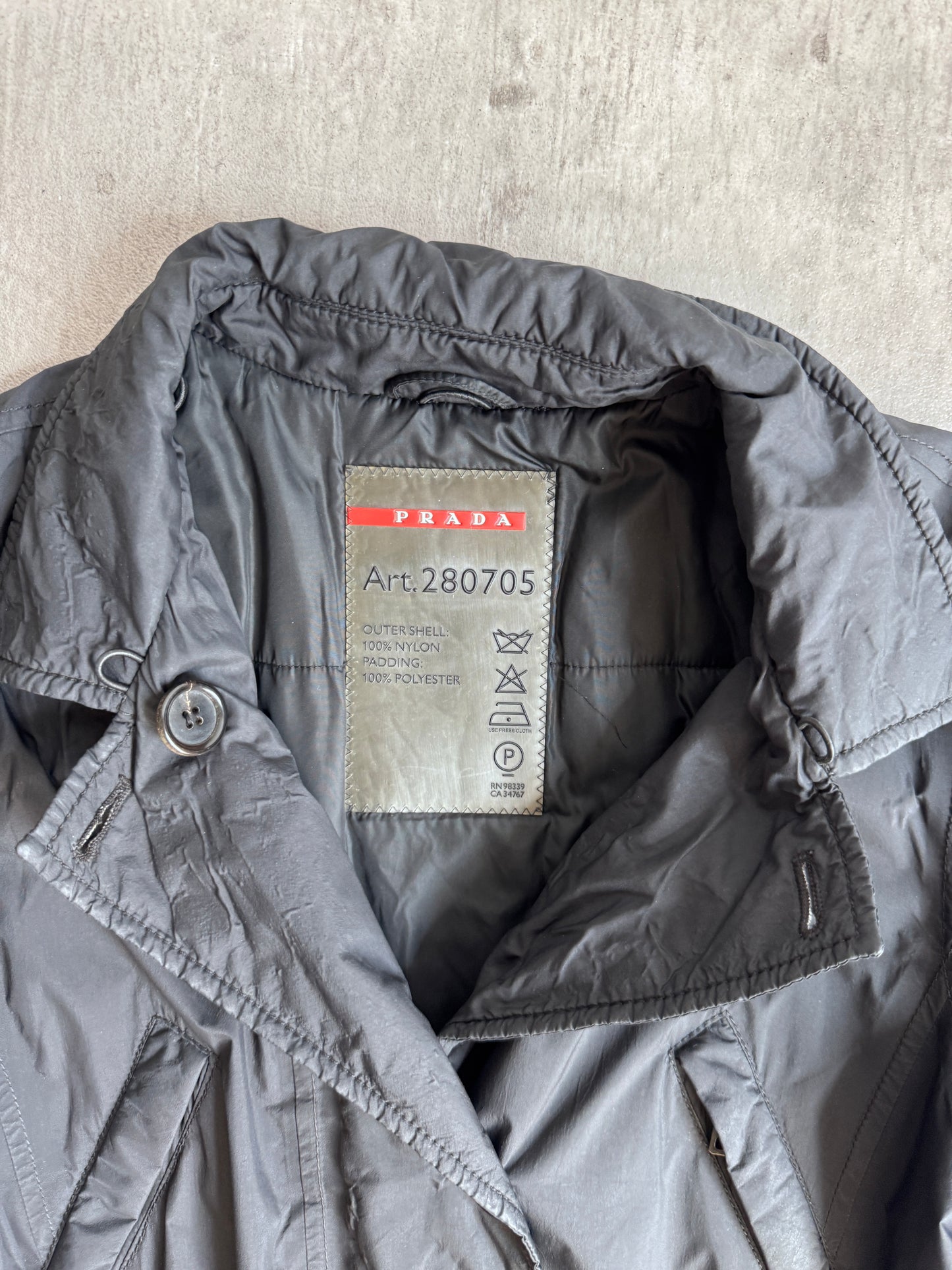 Prada Navy Gortex Belted Padded Trench Coat