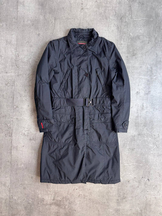 Prada Navy Gortex Belted Padded Trench Coat