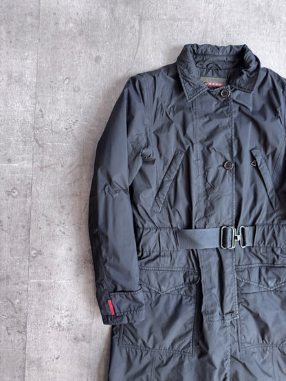Prada Navy Gortex Belted Padded Trench Coat