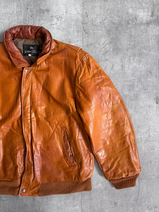 1970's Golden Fleece USA Tan Leather Bomber Jacket