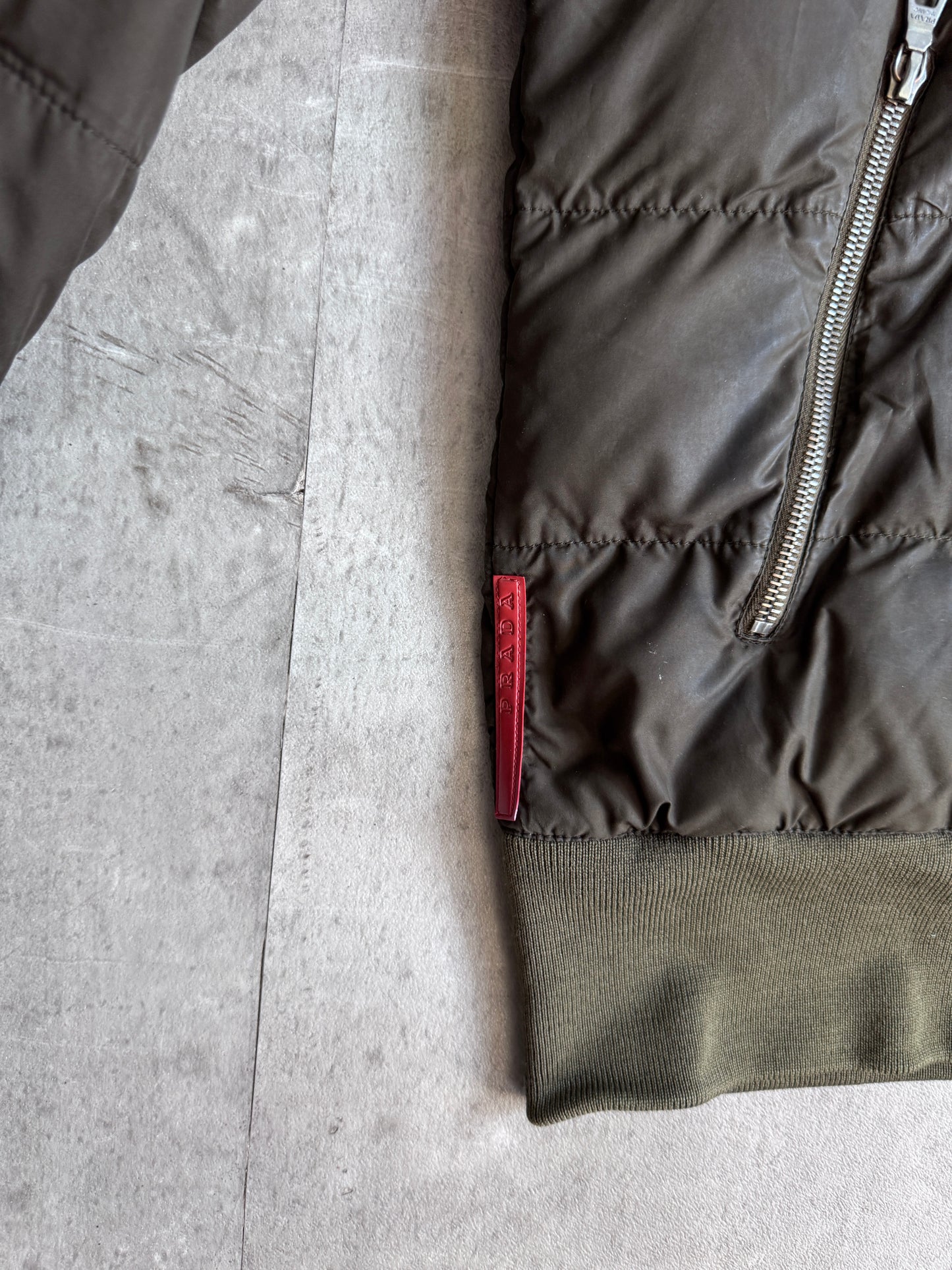 Prada Leather Detail Brown Puffer Jacket