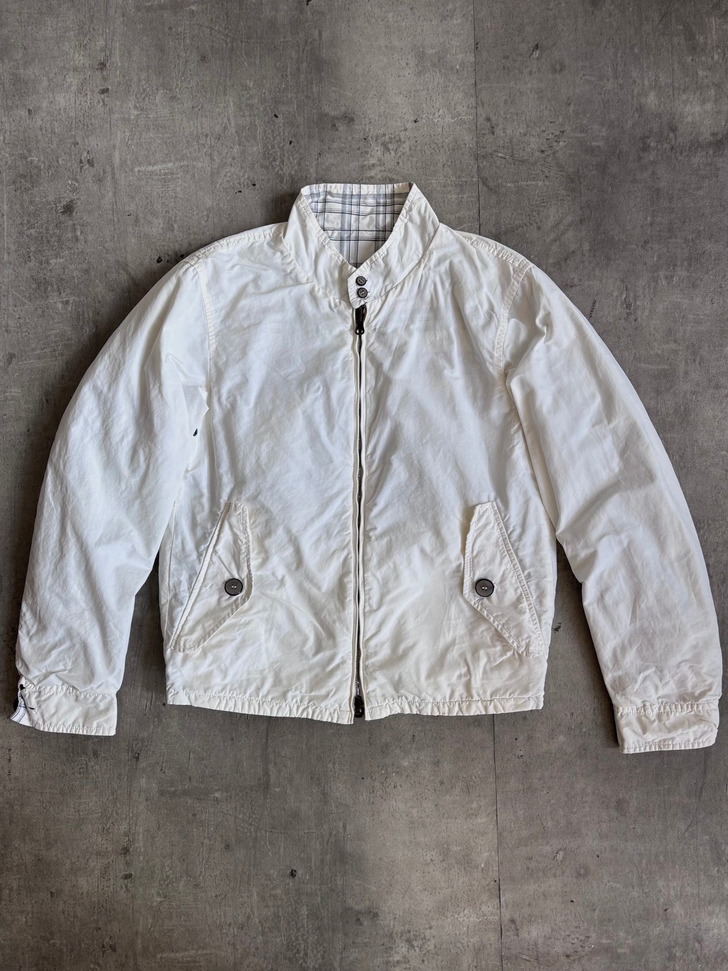 Armani Reversible White Plaid Bomber Jacket