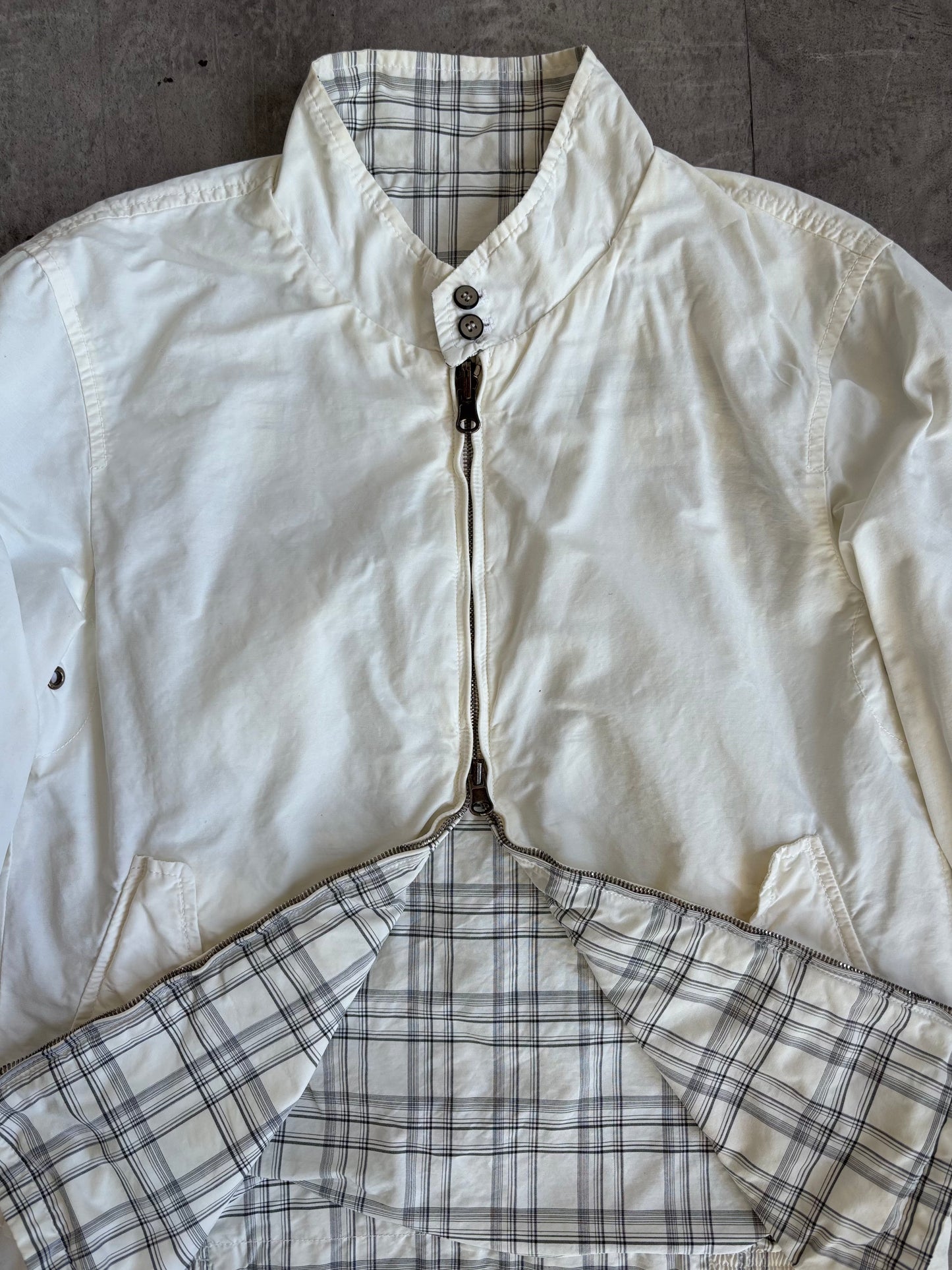 Armani Reversible White Plaid Bomber Jacket