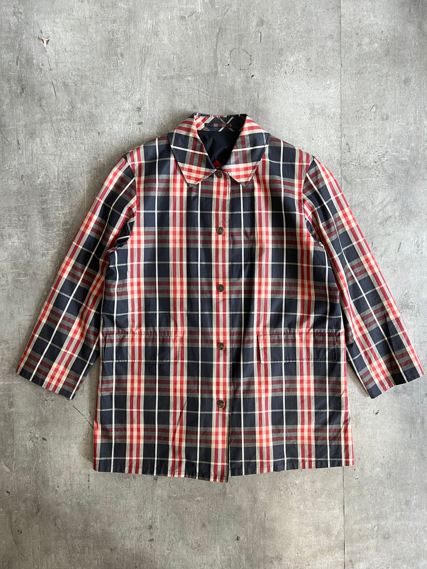 Burberry Red/Navy Nova Check Trenchcoat