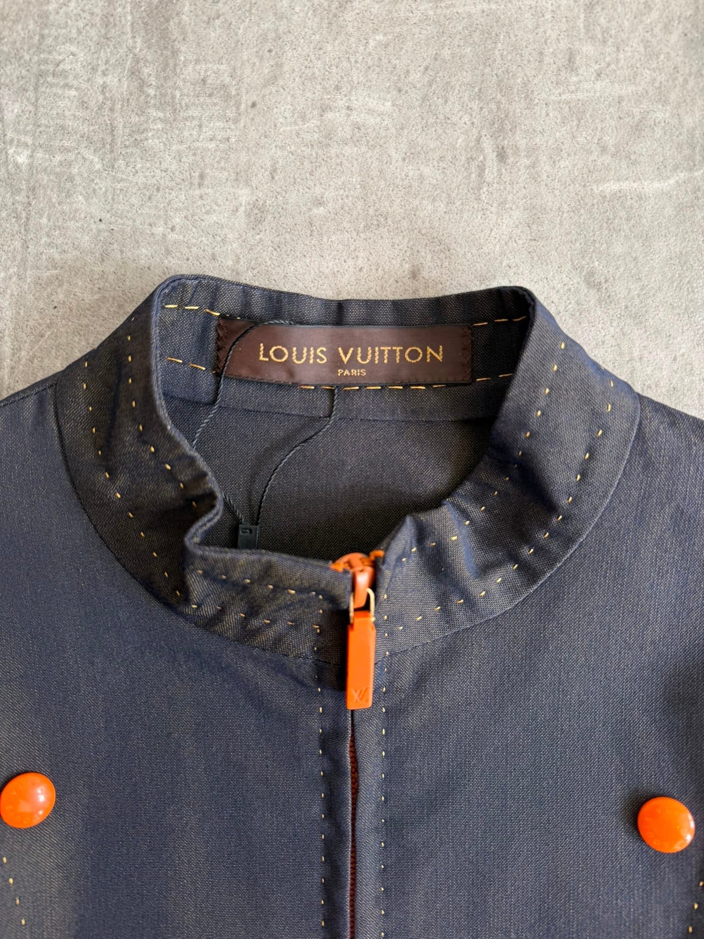 Louis Vuitton Dualtone Denim Mandarin Collar Military Style Jacket
