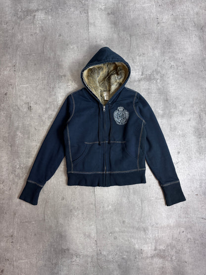 Ralph Lauren Polo Jeans Navy Blue Zip Up Fur Lined Hoodie