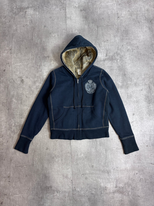 Ralph Lauren Polo Jeans Navy Blue Zip Up Fur Lined Hoodie