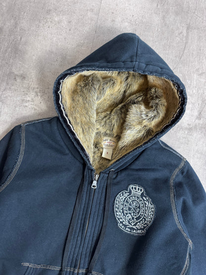Ralph Lauren Polo Jeans Navy Blue Zip Up Fur Lined Hoodie