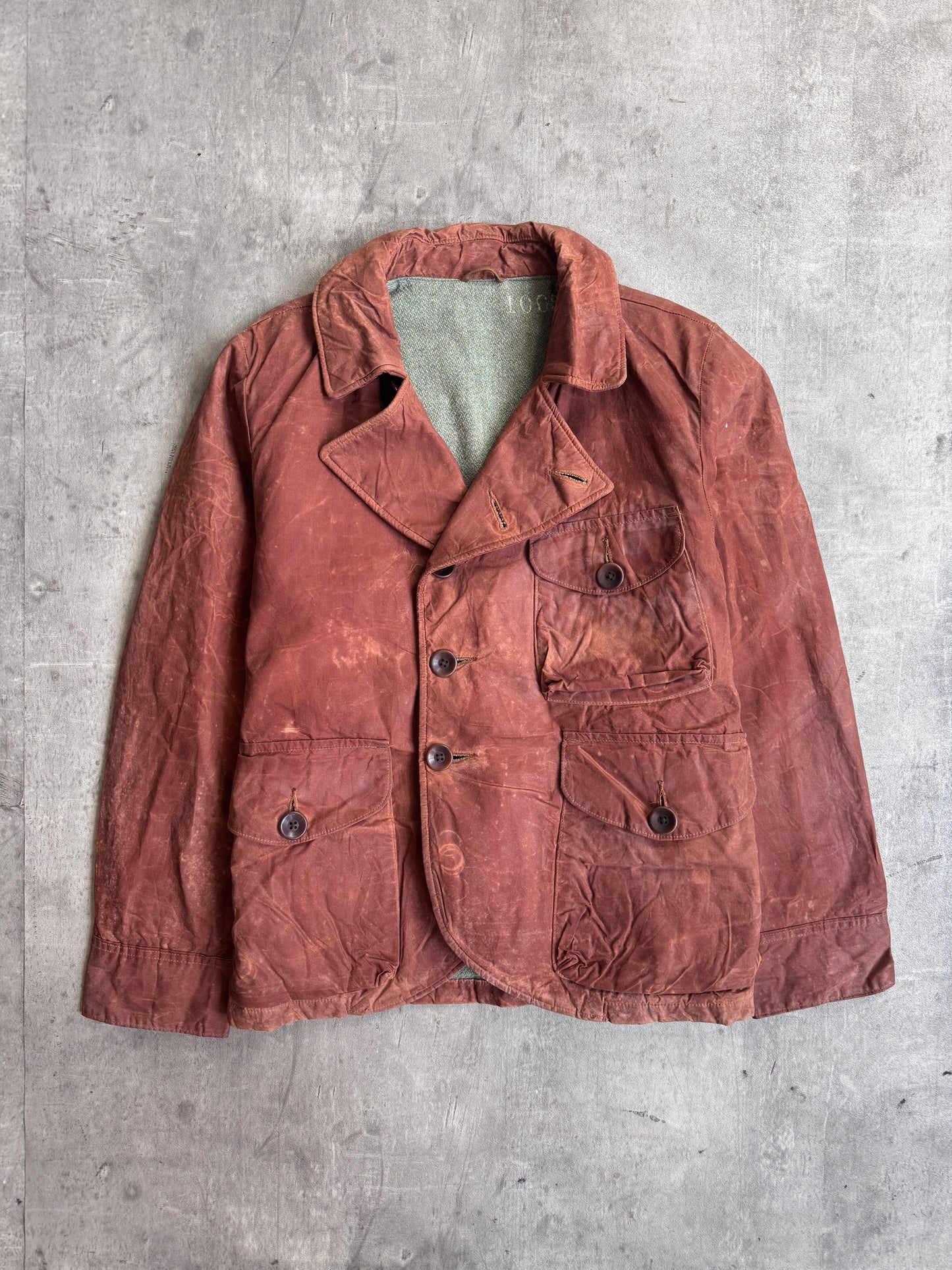 Kapital Asymmetrical Distressed Brown Wax Coated Hunting Jacket